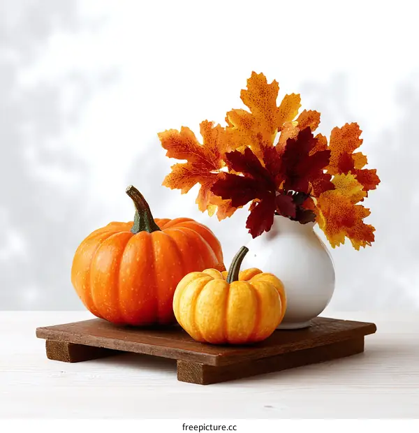 Autumn Thanksgiving Decorative Arrangement with Pumpkins and Leaves