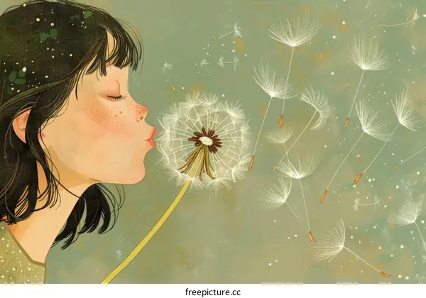 A girl blowing a dandelion