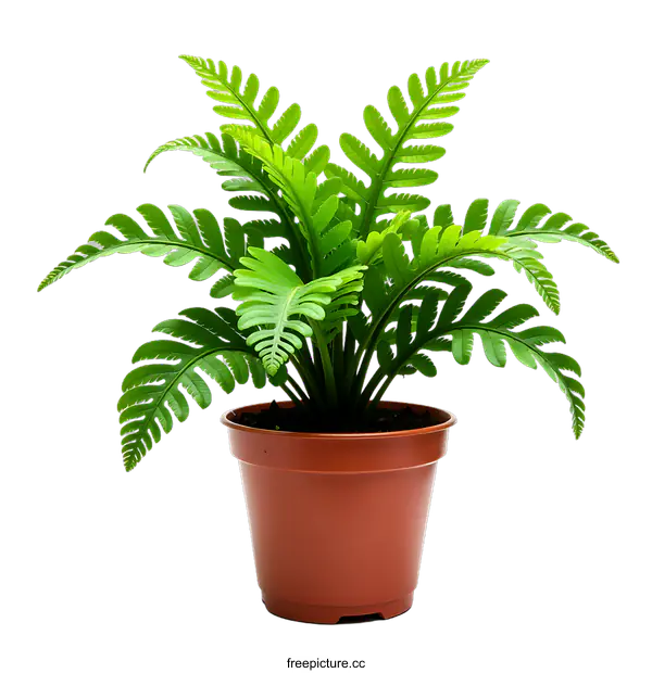 [Transparent Background PNG]Green Fern Plant in Brown Pot on transparent background