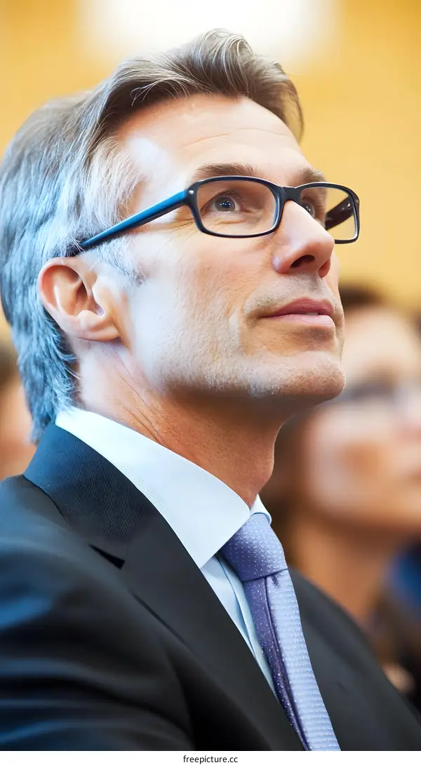 Businessman Wearing Glasses Looking Up