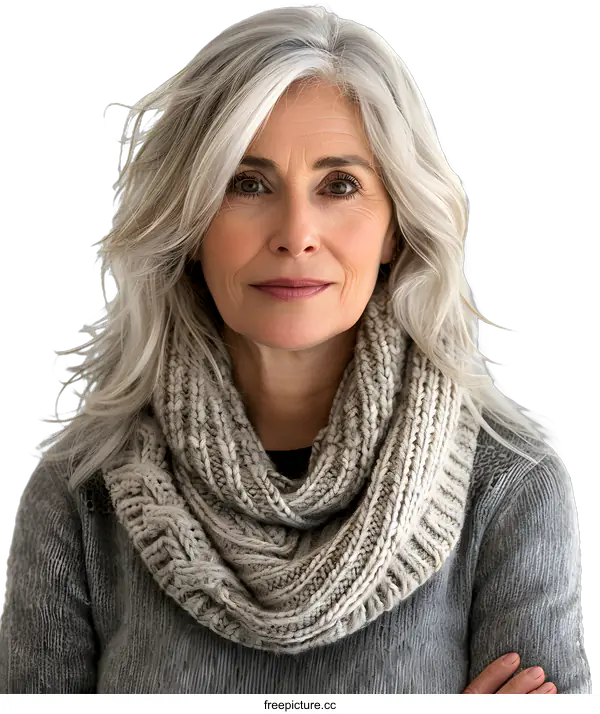 [Transparent Background PNG]portrait of a beautiful middle aged woman with gray hair
