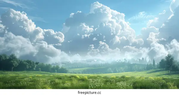 Beautiful Nature Landscape with Fluffy Clouds