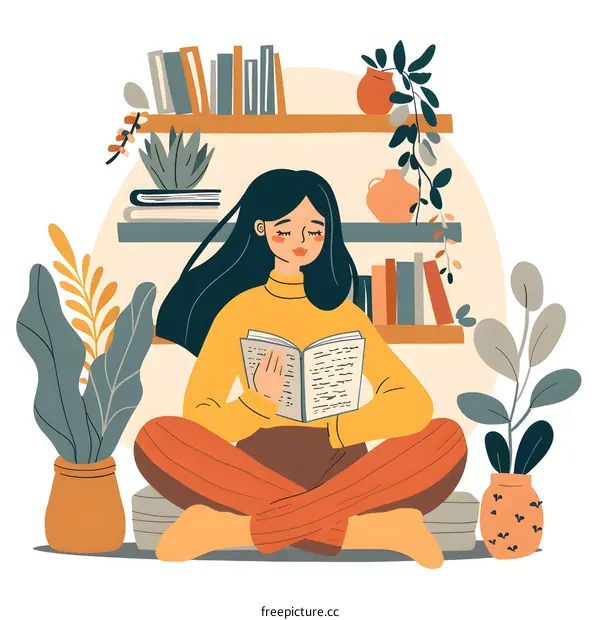Woman Reading Book in Cozy Home Interior