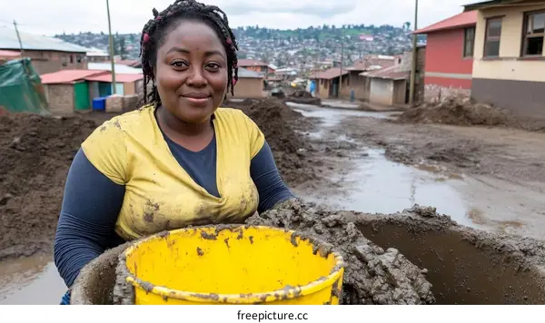 Woman Working After Flood Disaster Relief