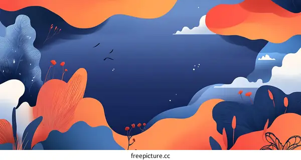 Abstract Blue and Orange Landscape Illustration