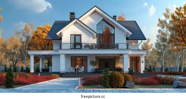 A 3D rendering of a beautiful house with a modern design