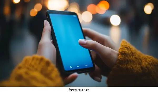 Woman using a smartphone at night