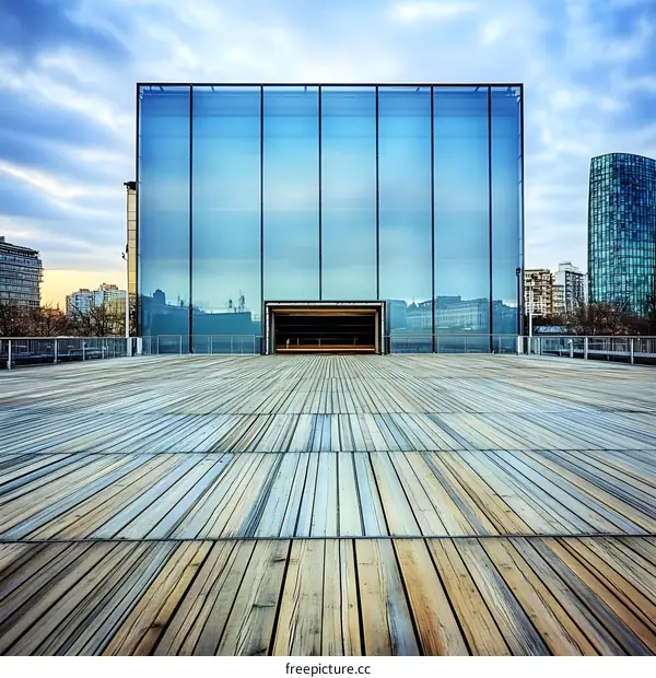 Modern Architecture Building Glass Facade Wooden Floor