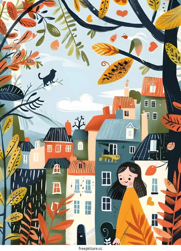 Girl in the City with Fall Colors