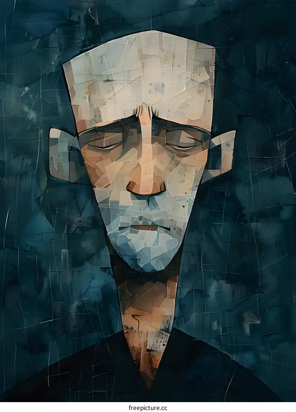mosaic portrait of a sad man