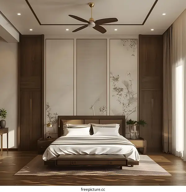 Modern Bedroom Interior Design with Ceiling Fan