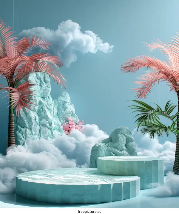 Pastel Sky Display Stand with Tropical Plants