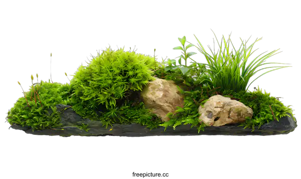 [Transparent Background PNG]Green Moss and Rocks On White Background