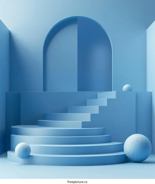Blue Abstract Geometric Podium with Stairs