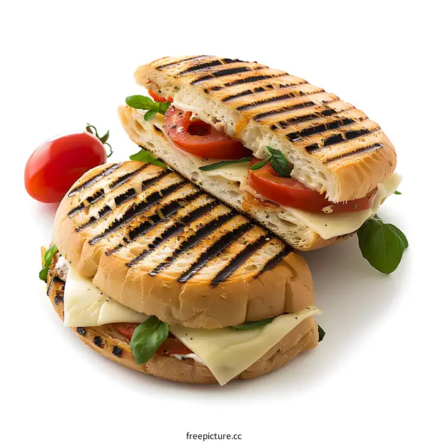 Grilled Cheese and Tomato Sandwiches on White Background