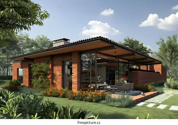 Courtyard house with green garden