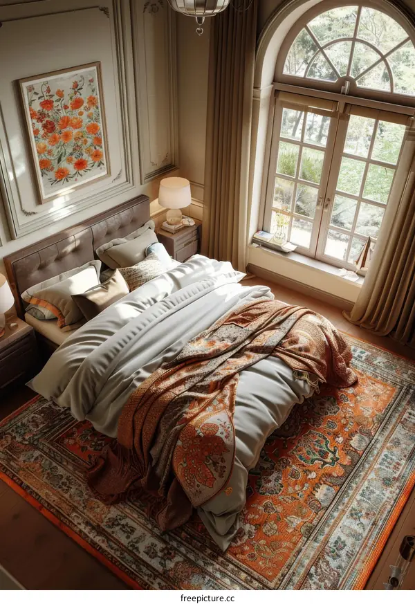 Elegant Bedroom Interior with Ornate Rug