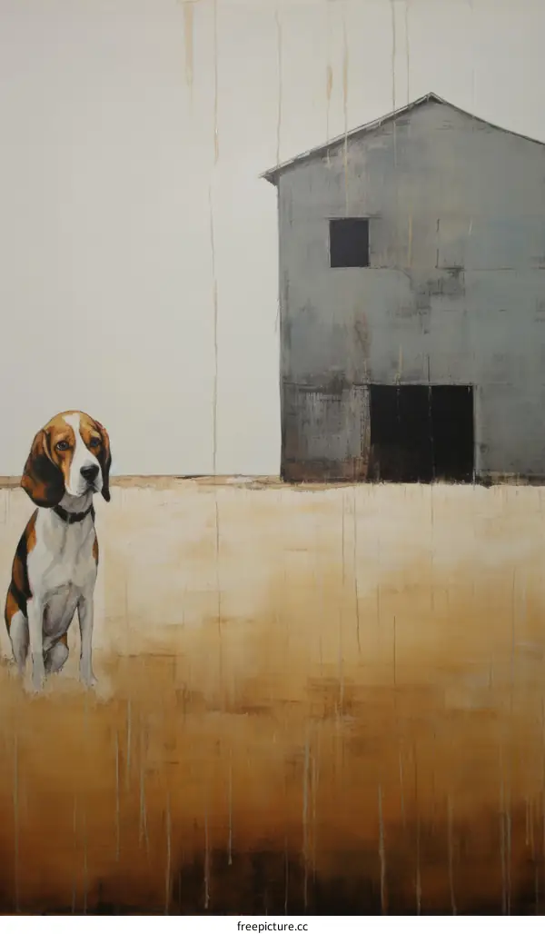 Dog in front of barn