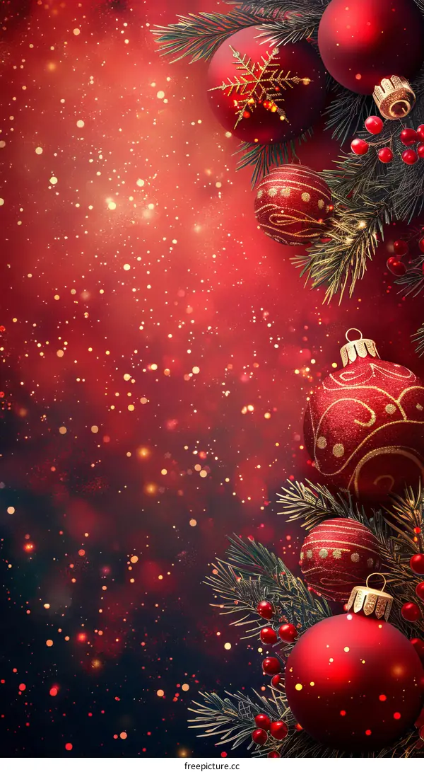 Christmas red background with ornaments