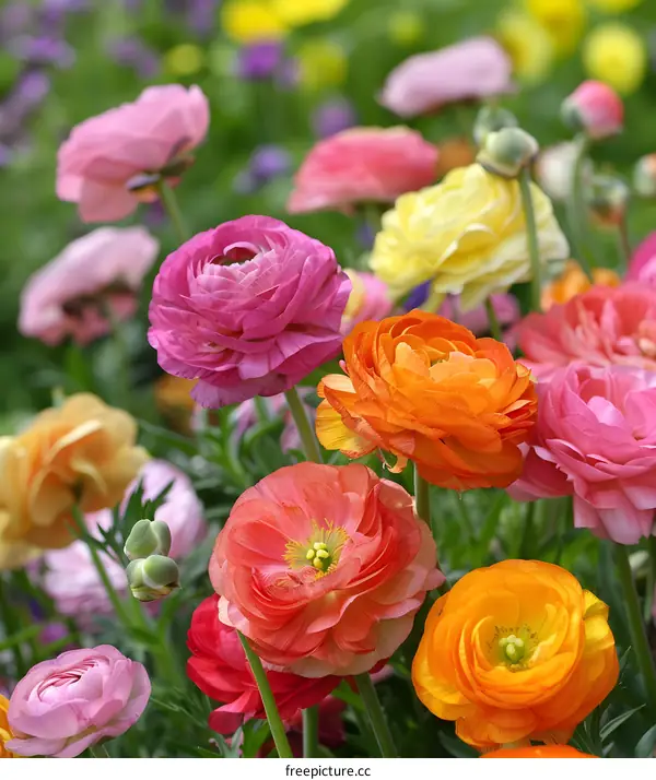 Colorful Persian Buttercup Flowers in a Garden