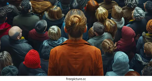 A woman standing in a crowd of people