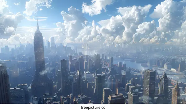 Futuristic Cityscape Aerial View Illustration