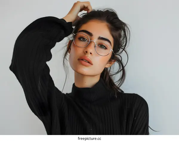 Woman Wearing Glasses and Black Sweater