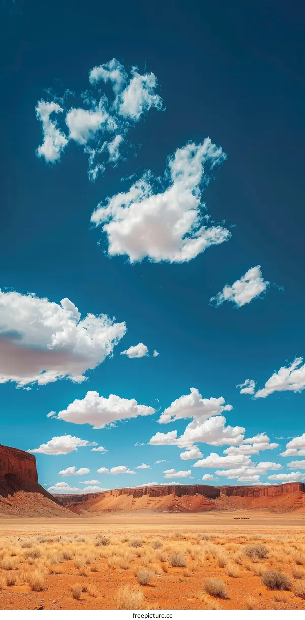 Desert Landscape with Blue Sky and White Clouds