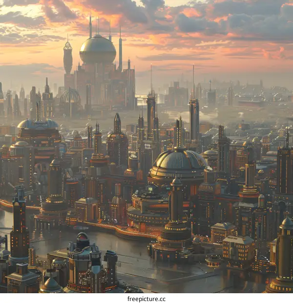 Futuristic Cityscape at Sunset