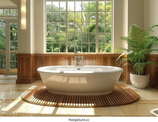 Elegant Indoor Luxury Bathroom with Garden View