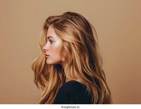 Blonde Woman With Long Hair Looking Off To The Side