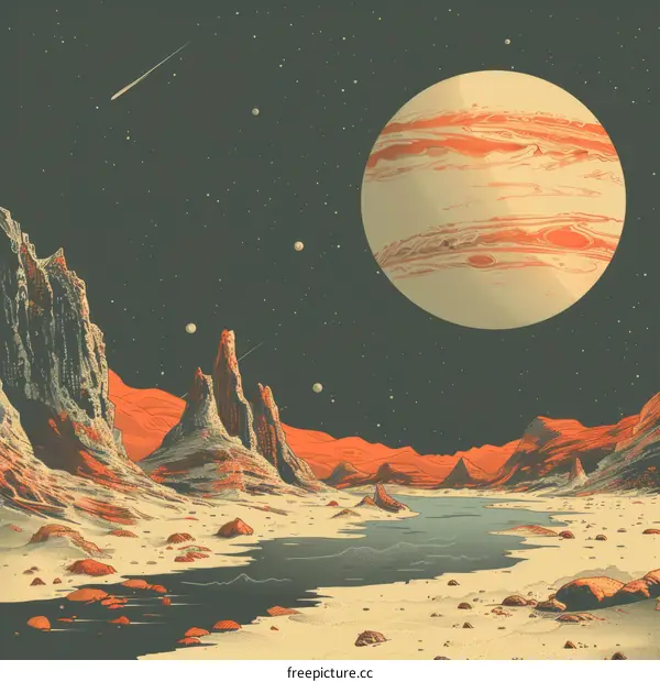 A Vast Expanse: Rocky Moon and Distant Planet