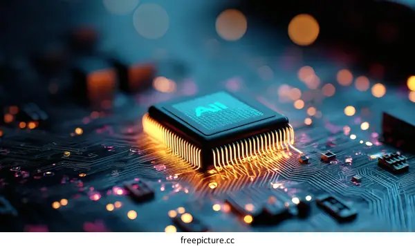 AI Chip on Circuit Board Close-up