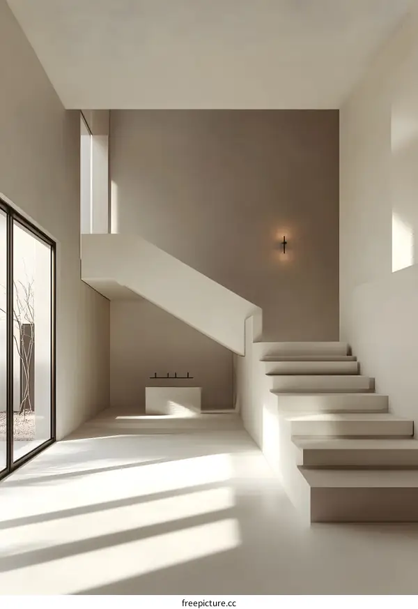 Minimalist Interior Design with White Walls and Staircase