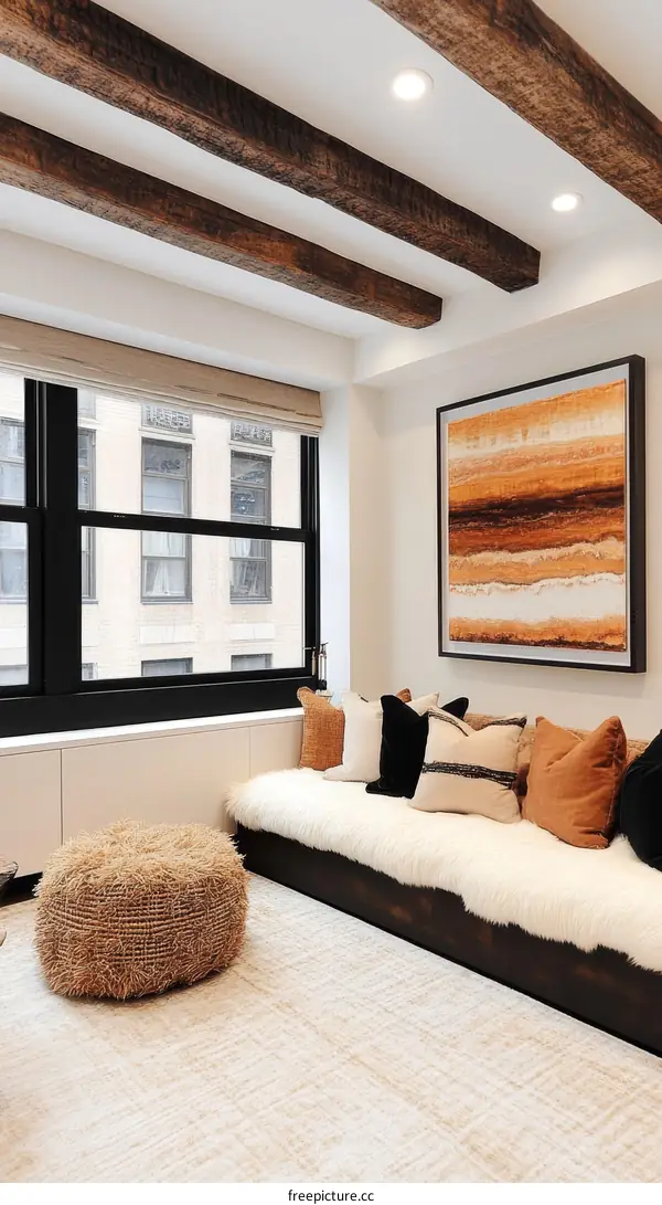 Modern Contemporary Living Room with Wooden Beams