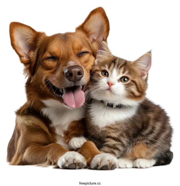 [Transparent Background PNG]Dog and Cat Friendship Close Up