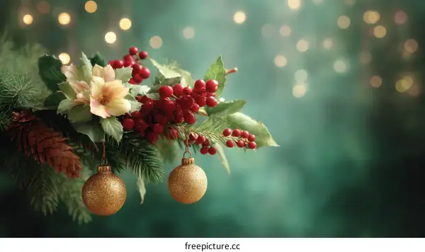 Christmas Floral Arrangement with Golden Ornaments
