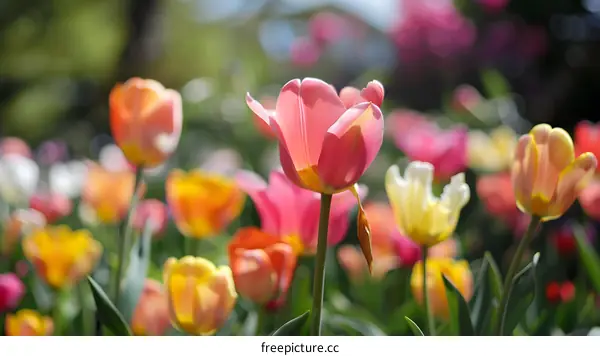 Colorful Tulips in Spring Garden