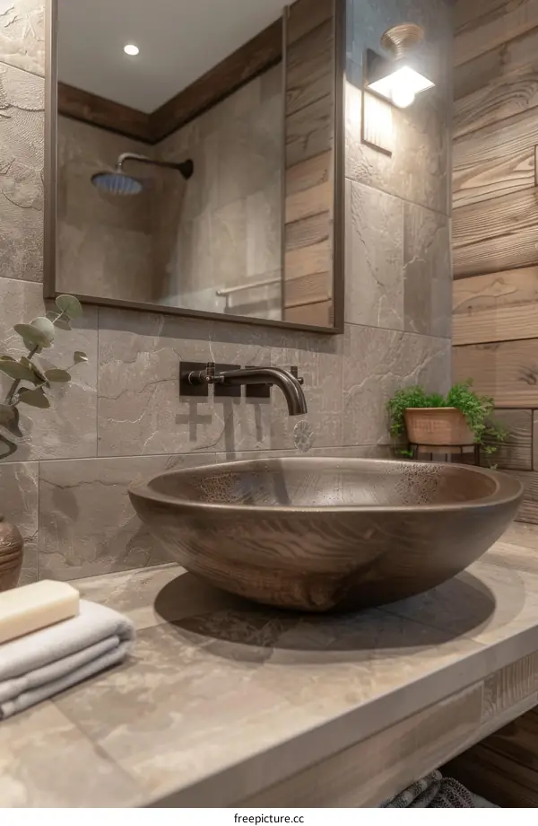 Modern Wooden Sink in a Stylish Bathroom