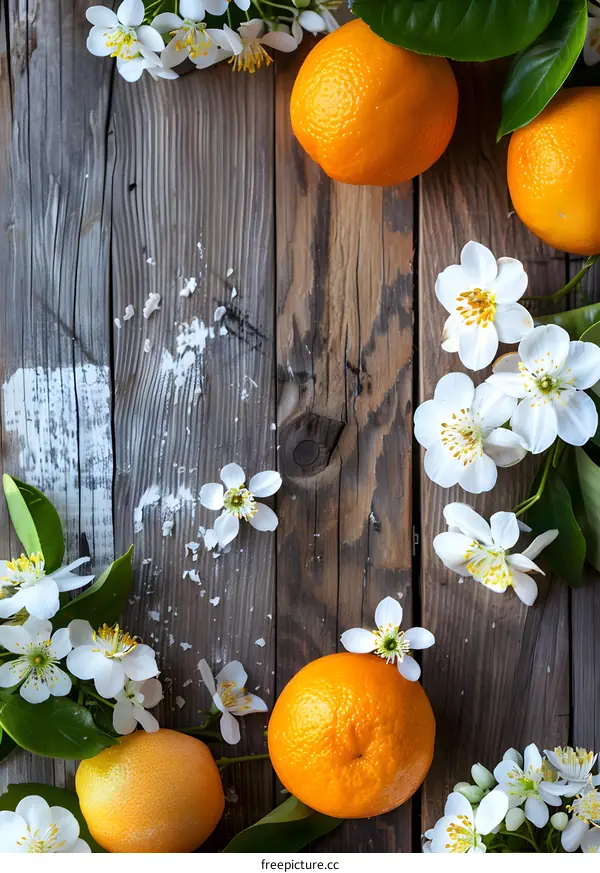Orange Blossoms on Rustic Wooden Background