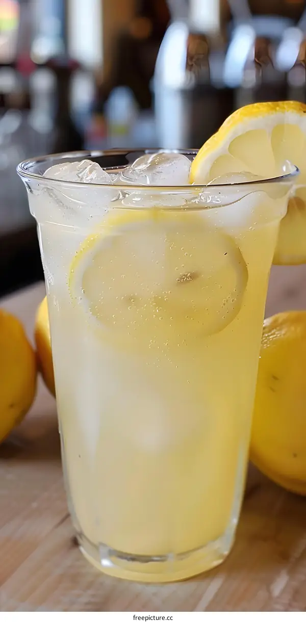 Refreshing Lemonade with Lemon Slices and Ice Cubes