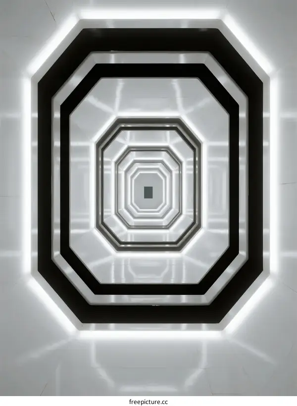 Geometric Lighted Octagonal Tunnels with Symmetrical Patterns