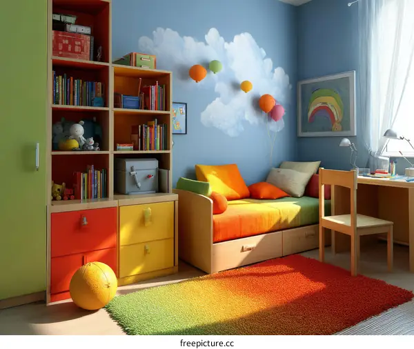 Colorful Kids Room Interior Design Illustration