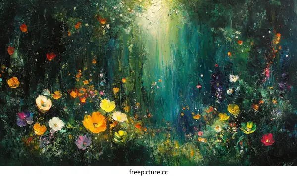 Forest Flowers Painting with Vivid Colors