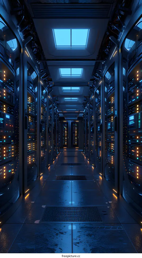 Dark Blue Server Room With Lights