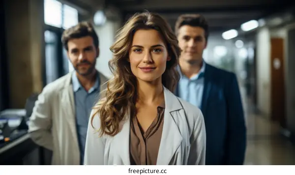 Three people in a hospital setting