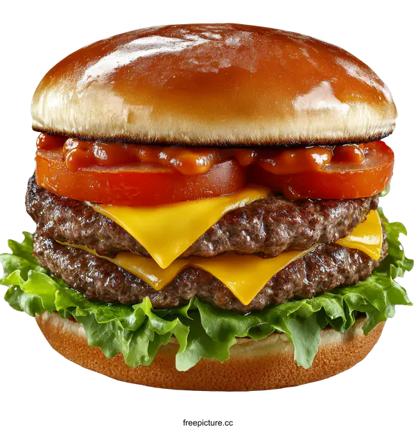[Transparent Background PNG]Delicious Double Cheeseburger with Toppings