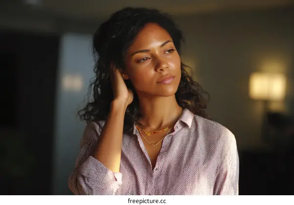 Close-up Portrait of a Woman with Curly Hair