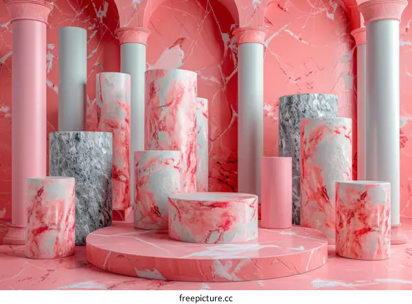 Pink Marble Columns and Display Stands