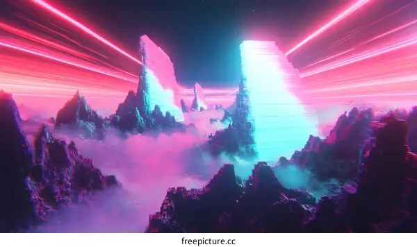 Retro Futuristic Landscape with Neon Lights